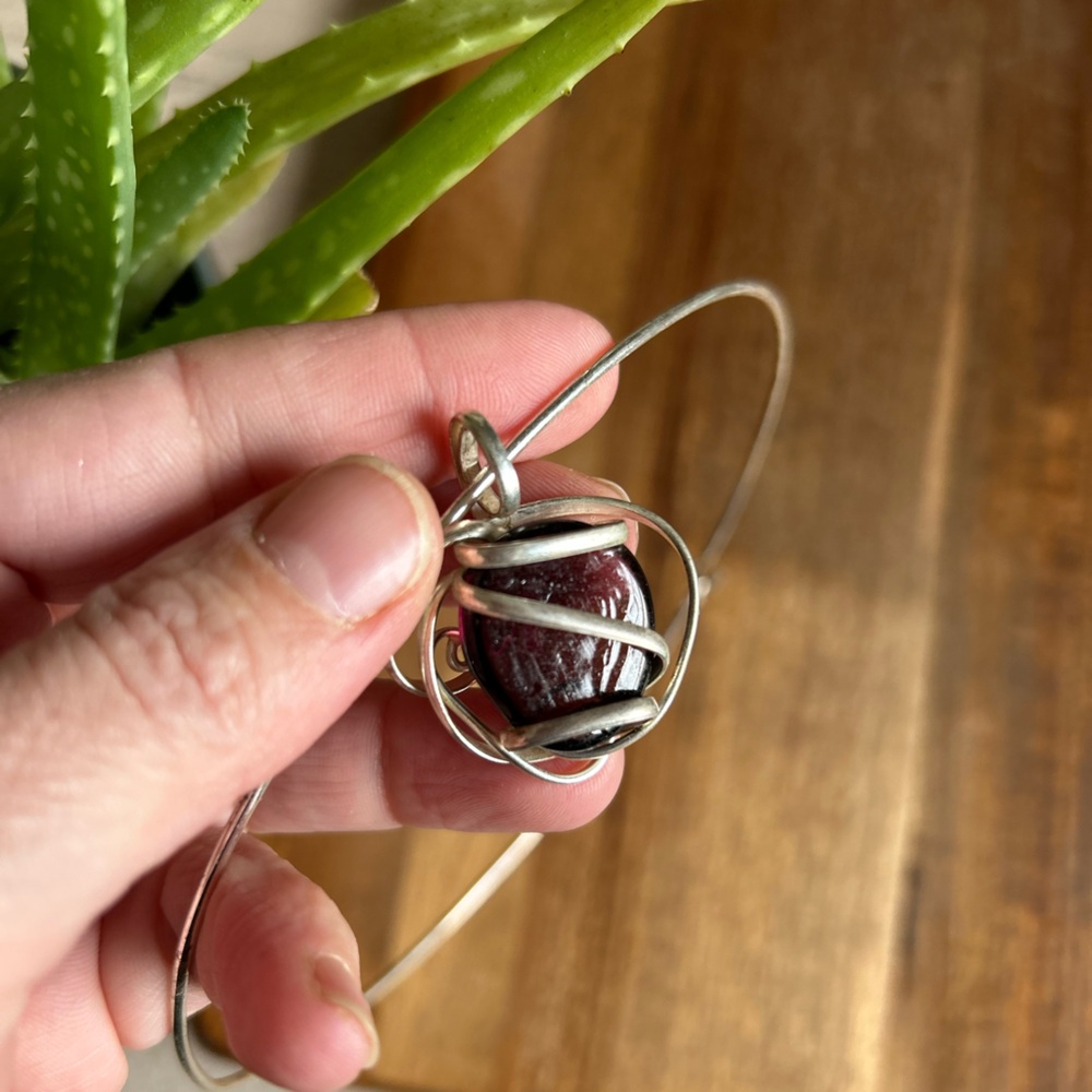 Silver and Amethyst Wire Wrapped Pendant Necklace
